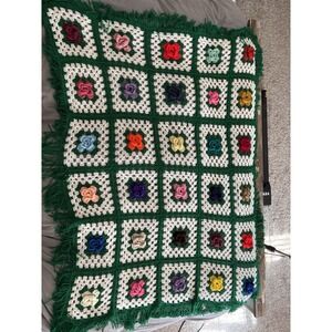Grannycore Floral Square Crochet Afghan Throw Lap Blanket 67" X 52" Handmade